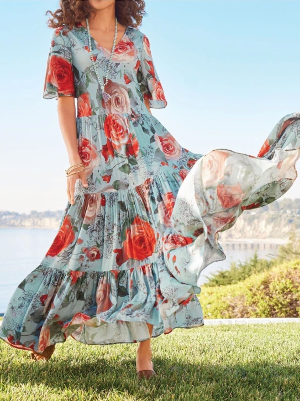 Soft Surroundings First Blooms MaxiDress Porcelain Rose Floral Size Large